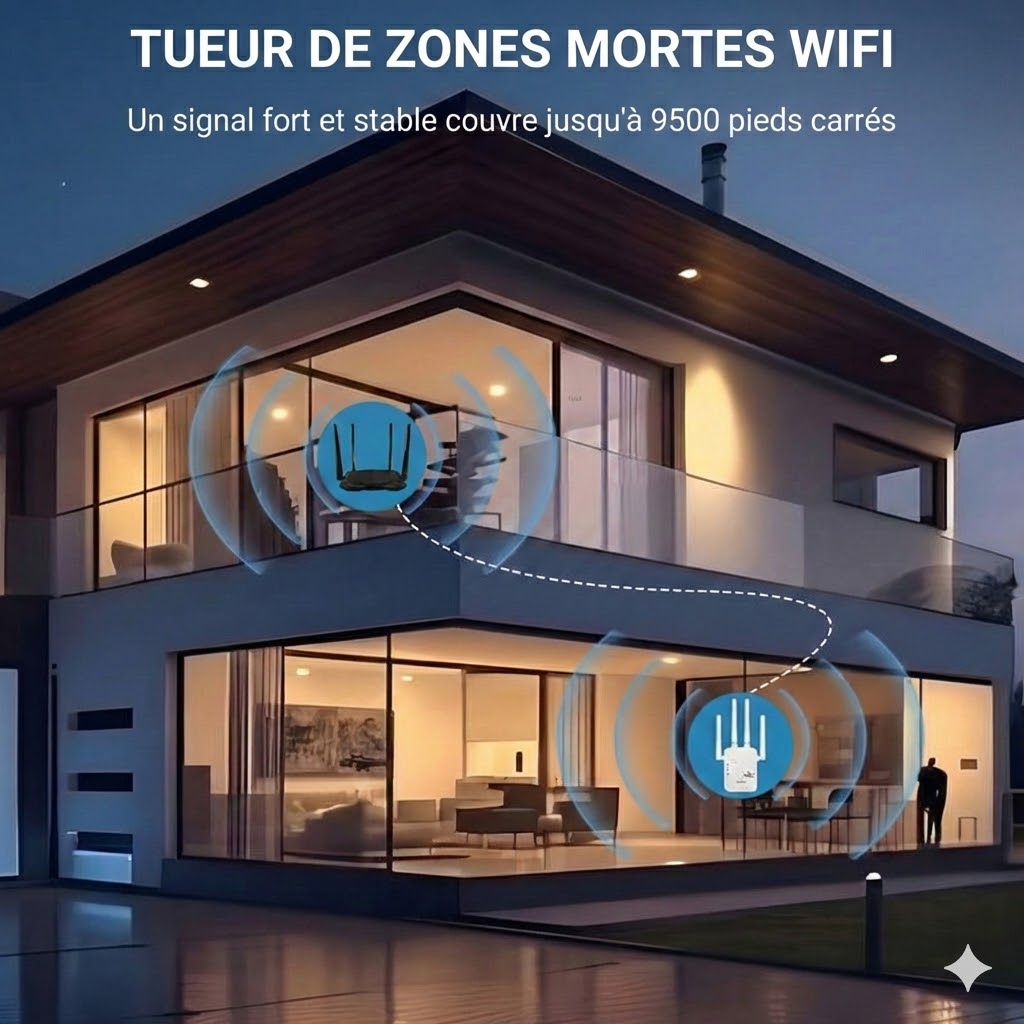 Répéteur WiFi 1200 Mbps - Amplificateur WiFi Double Bande (5 GHz & 2,4 GHz) - Avec Port Ethernet & Fonction WPS