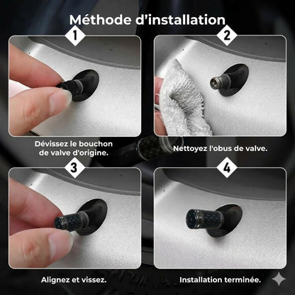 Kit de Bouchons de Valve Carbone de Luxe – Look Fibre de Carbone – Universel pour voiture, moto et vélo – Protection de roue sportive – [Lot de 4]