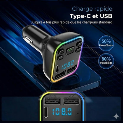 Adaptateur FM Bluetooth et chargeur de voiture
