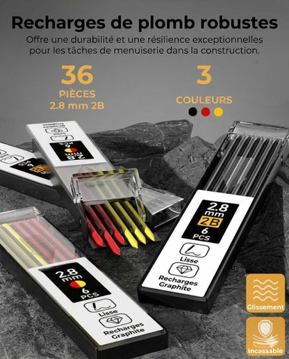 Kit de Marquage Complet pour Artisans – 3 Crayons de Charpentier – Avec Recharges Colorées – Indispensable dans la Boîte à Outils
