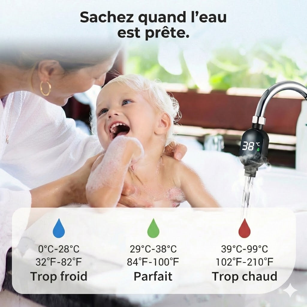 Thermomètre de Douche Digital – Thermomètre d'eau LED sans piles (Sûr pour bébé et enfant)