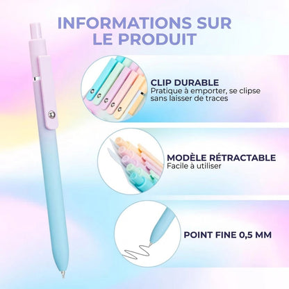 Set de stylos gel de luxe (5 pièces) - Design dégradé esthétique - Encre à séchage rapide de 0,5 mm