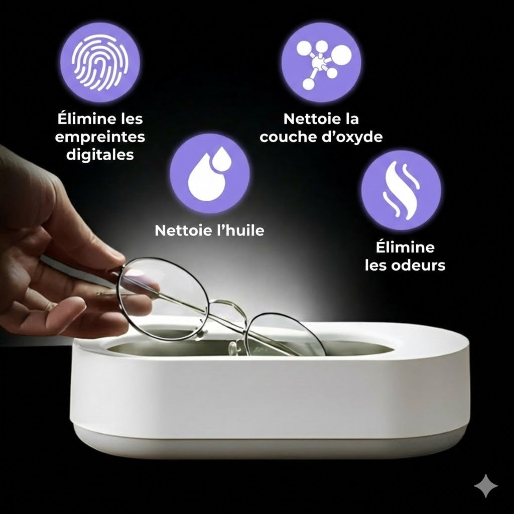 Clearzy™ Nettoyeur à Ultrasons pour Lunettes et Bijoux - Bac de Nettoyage Professionnel (Convient aussi aux prothèses dentaires)