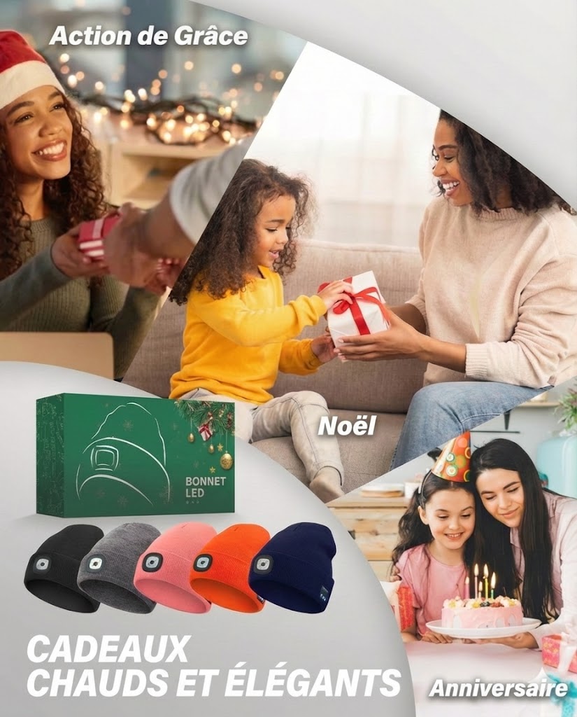 Bonnet Bluetooth avec Lampe Frontale LED Rechargeable USB