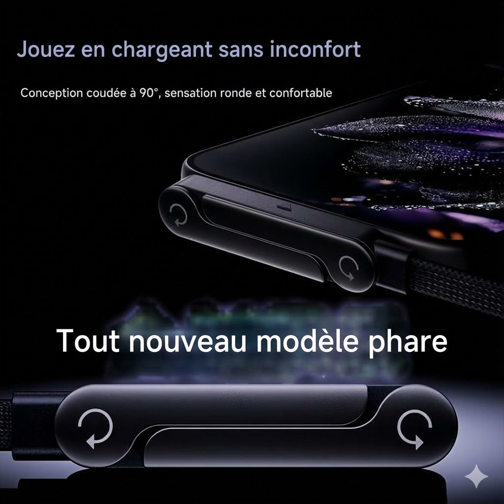 Câble de Charge USB-C 2 en 1 avec Support Invisible - Charge Super Rapide 240W