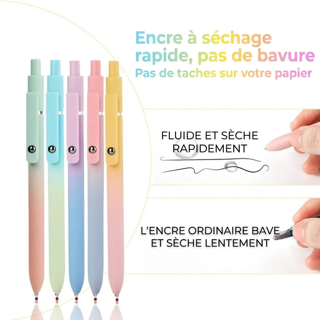 Set de stylos gel de luxe (5 pièces) - Design dégradé esthétique - Encre à séchage rapide de 0,5 mm