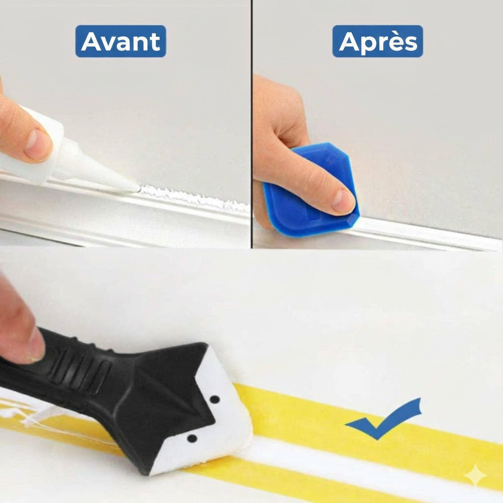 Outil de calfeutrage 3-en-1 - Extracteur & Lisseur de silicone