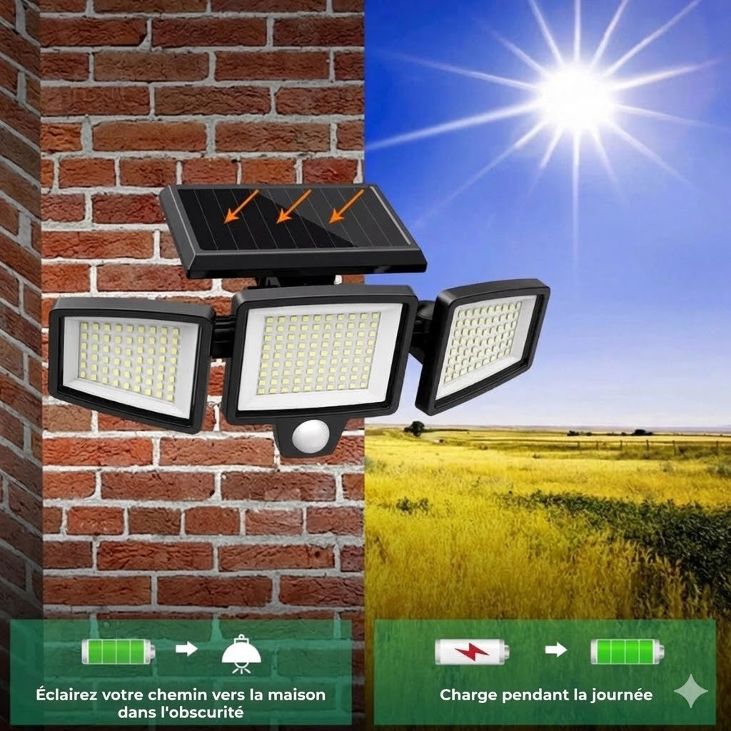 Applique Murale Solaire [200 LED] avec Détecteur de Mouvement – Éclairage Extérieur Solaire – Étanche IP65 – 100% d'Économie d'Énergie