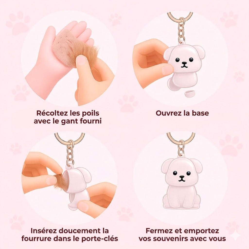 Porte-clés personnalisé avec poils d'animaux Snuzzle - Bijou souvenir unique pour chien et chat