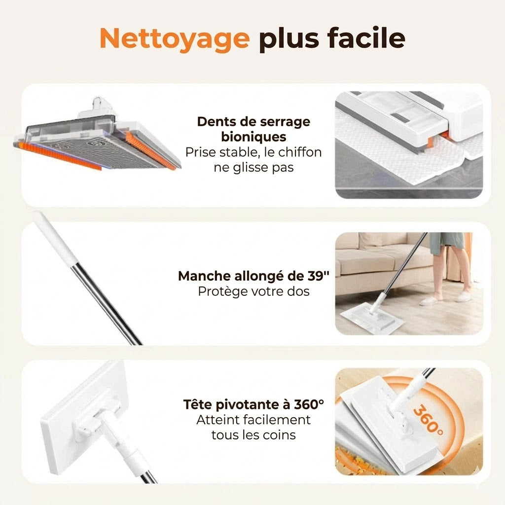 Kit balai serpillère à pince avec mécanisme d'essorage