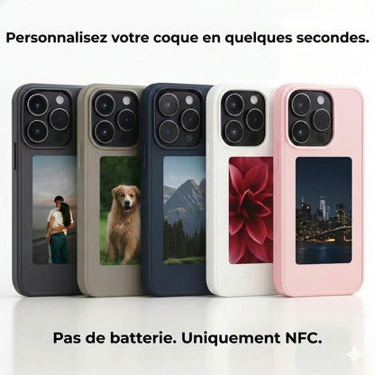 Coque NFC E-Ink Pixly pour iPhone - Étui Intelligent avec Écran Personnalisable (Photos DIY)