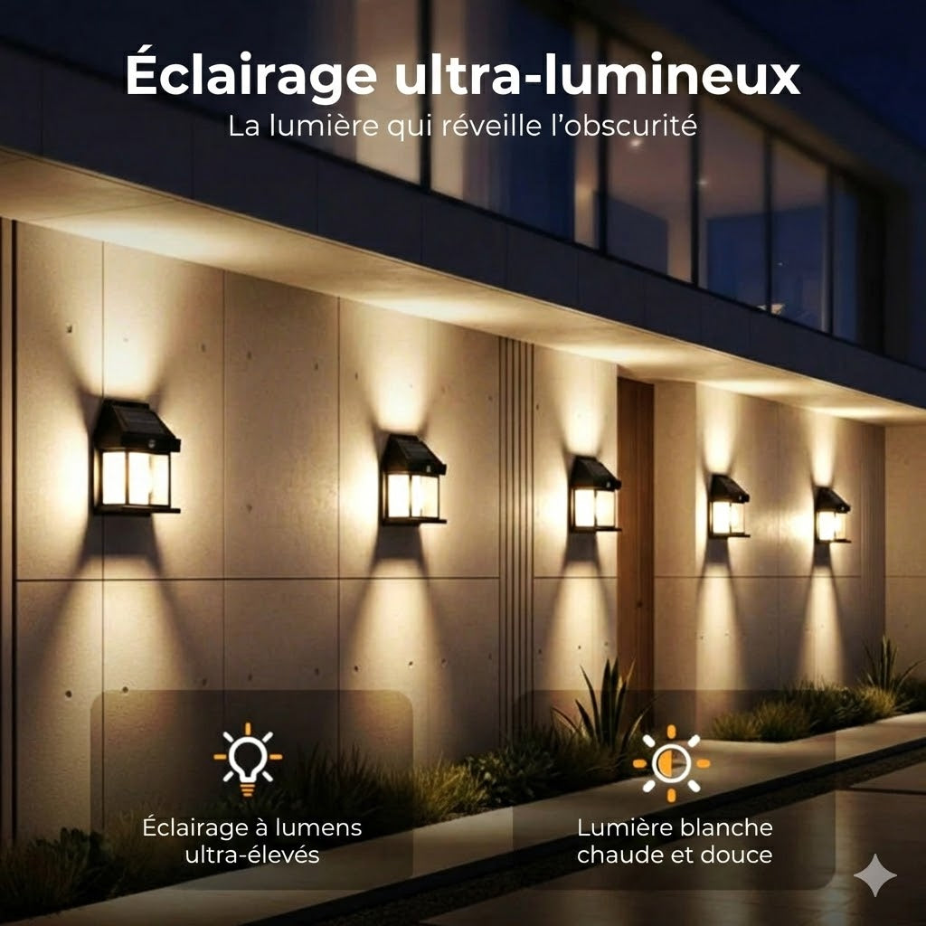 Applique Murale Solaire avec Détecteur de Mouvement – Éclairage Extérieur Solaire – Sans fil & Imperméable (IP65)