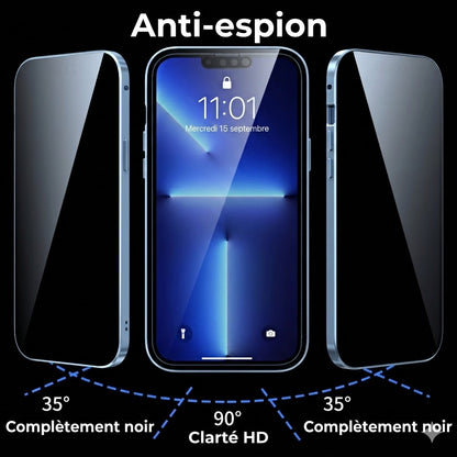 Coque iPhone Magnétique Anti-Espion – Protection à 360 degrés – Verre Trempé de Confidentialité – Double face & Antichoc