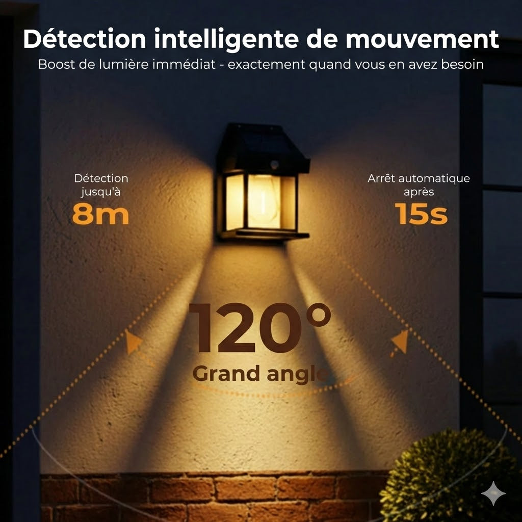 Applique Murale Solaire avec Détecteur de Mouvement – Éclairage Extérieur Solaire – Sans fil & Imperméable (IP65)