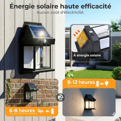 Applique Murale Solaire avec Détecteur de Mouvement – Éclairage Extérieur Solaire – Sans fil & Imperméable (IP65)