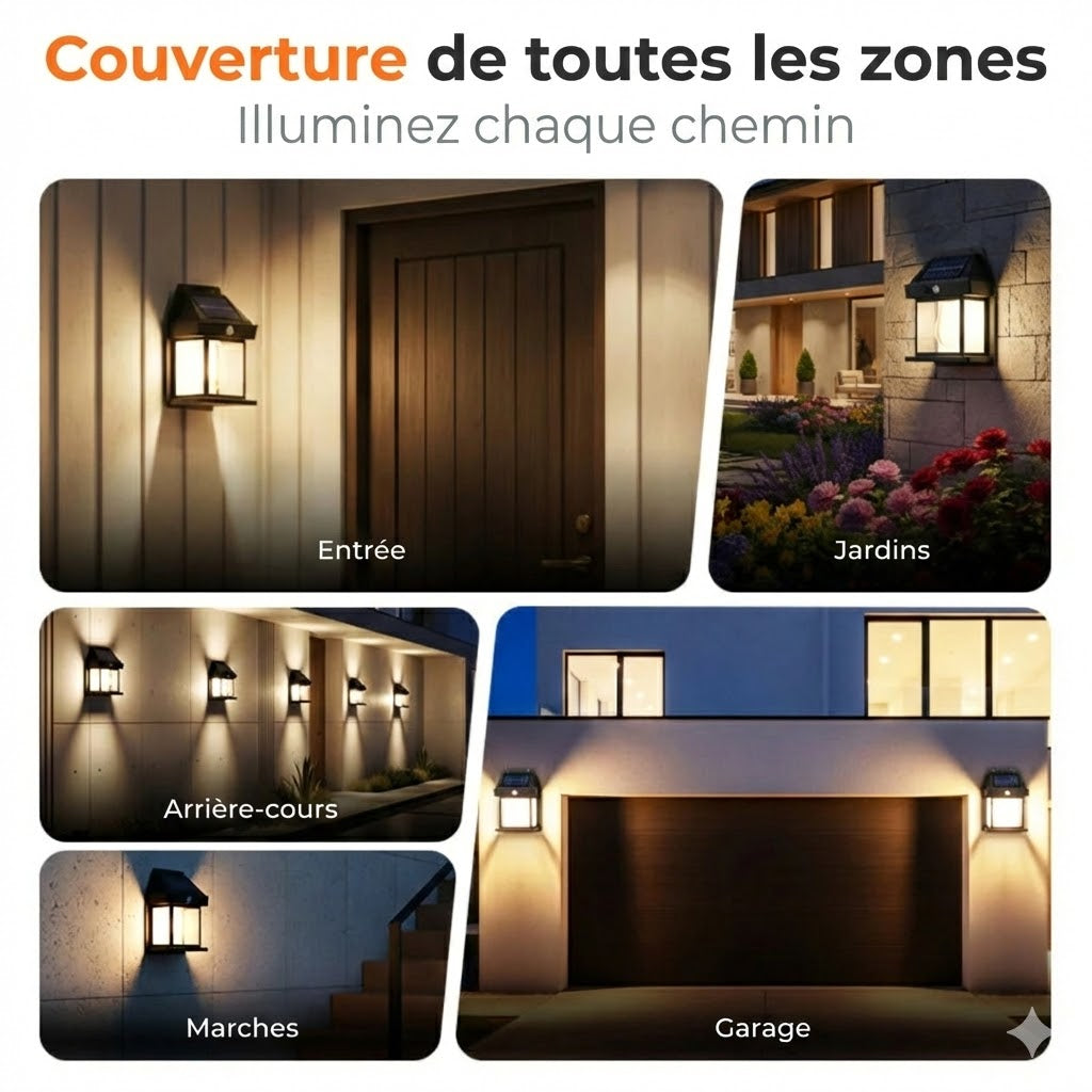 Applique Murale Solaire avec Détecteur de Mouvement – Éclairage Extérieur Solaire – Sans fil & Imperméable (IP65)