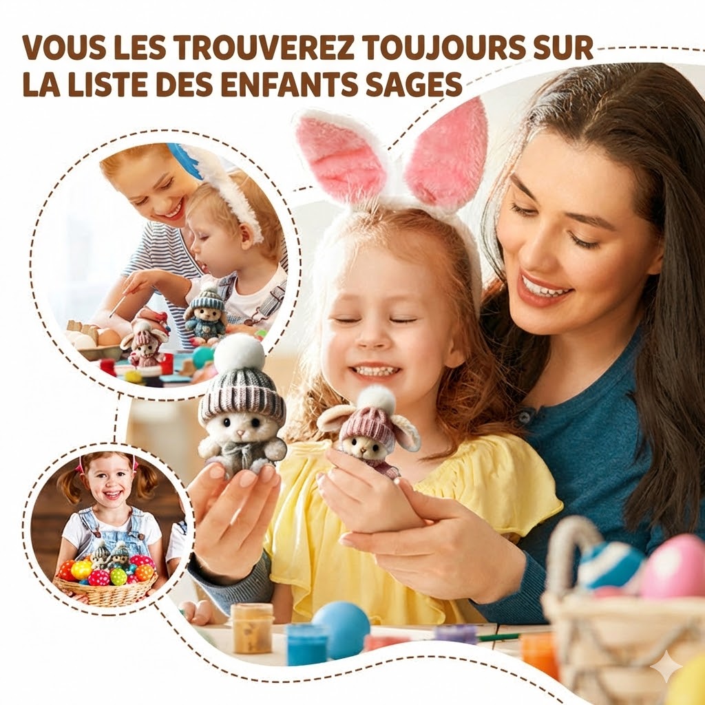 Mini peluches de lapins faites main - Joli cadeau de Pâques et décoration