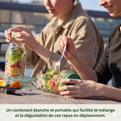 Boîte à salade nomade - Lunchbox étanche avec compartiments et pot à sauce (Passe au lave-vaisselle)