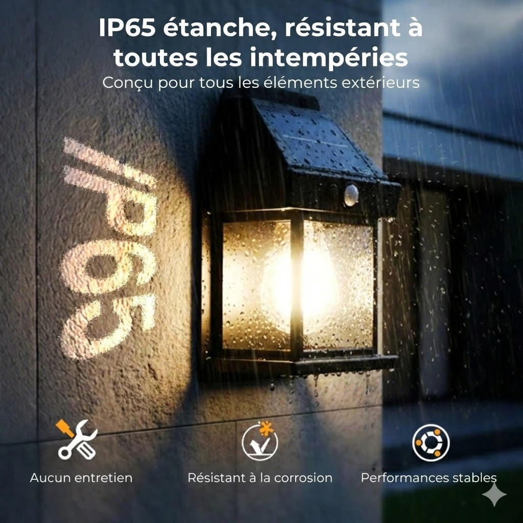 Applique Murale Solaire avec Détecteur de Mouvement – Éclairage Extérieur Solaire – Sans fil & Imperméable (IP65)