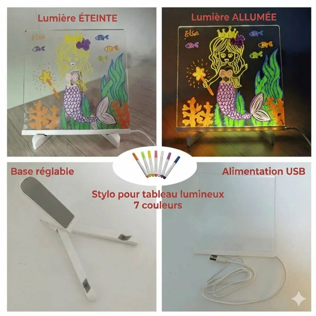 DoodleGlow™ Ardoise Magique LED - Tablette de Dessin Lumineuse pour Enfants (Incl. feutres et pochoirs)
