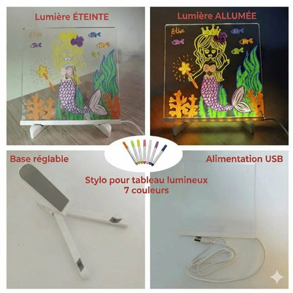 DoodleGlow™ Ardoise Magique LED - Tablette de Dessin Lumineuse pour Enfants (Incl. feutres et pochoirs)