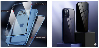 Coque iPhone Magnétique Anti-Espion – Protection à 360 degrés – Verre Trempé de Confidentialité – Double face & Antichoc