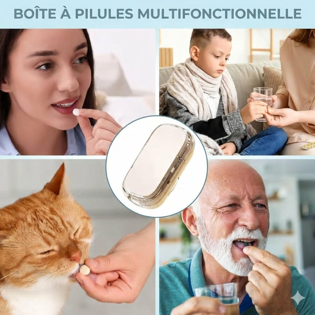 Coupe-Pilule et Séparateur de Comprimés 2-en-1 – Réglable pour toutes les tailles – Coupe de précision (Transparent)