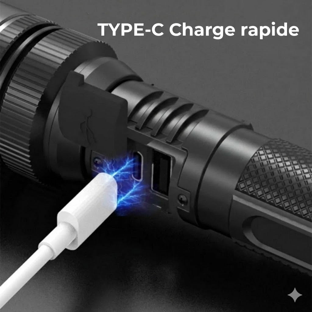 Lampe Torche Tactique avec Fonction Powerbank