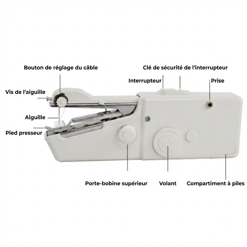 Mini Machine à Coudre Portative – Sans fil & Portable – Pour réparations rapides – Accessoires inclus – Blanc