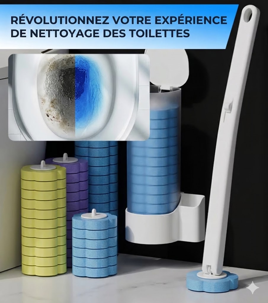 Brosse WC avec Têtes Jetables - Kit de Nettoyage Hygiénique (Inclus 6-36 Recharges Parfumées)