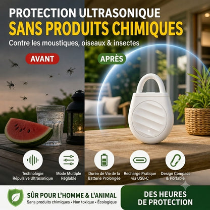 🐦 Plus d'oiseaux, de nuisibles et de sauterelles ! Répulsif anti-oiseaux à ultrasons portable en porte-clés