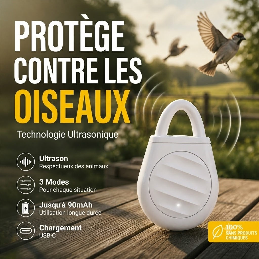 🐦 Plus d'oiseaux, de nuisibles et de sauterelles ! Répulsif anti-oiseaux à ultrasons portable en porte-clés