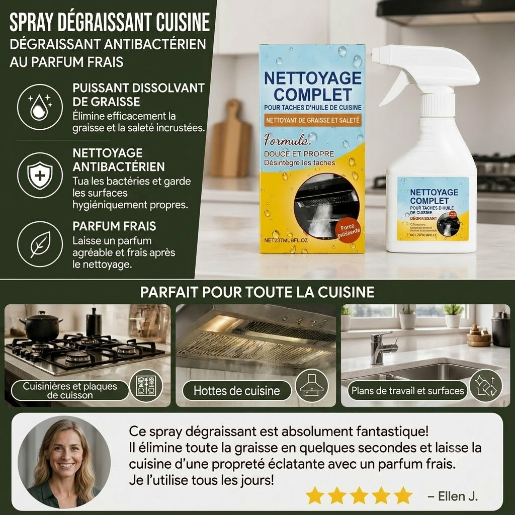 Spray dégraissant pour cuisine – Dégraissant antibactérien au parfum frais