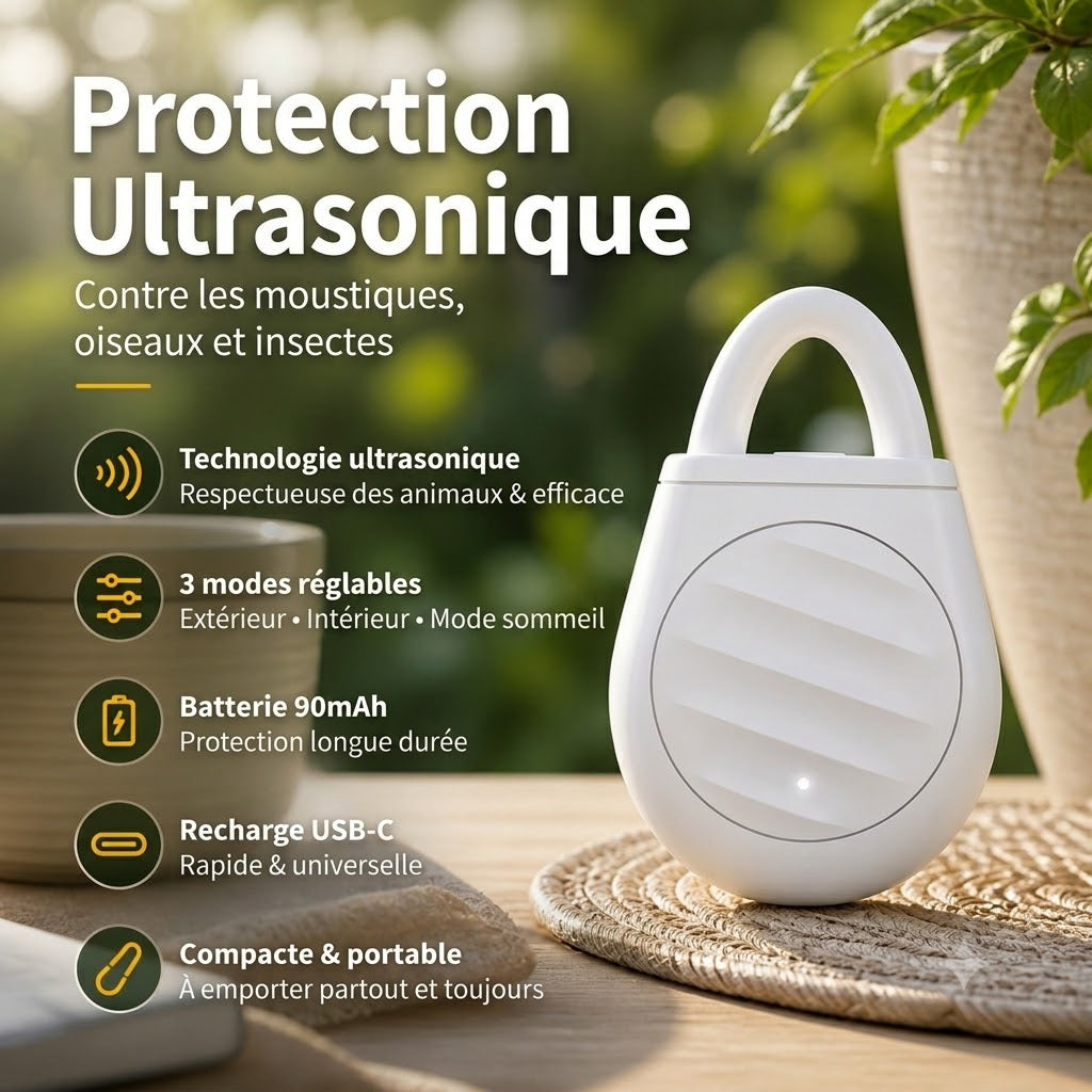 🐦 Plus d'oiseaux, de nuisibles et de sauterelles ! Répulsif anti-oiseaux à ultrasons portable en porte-clés