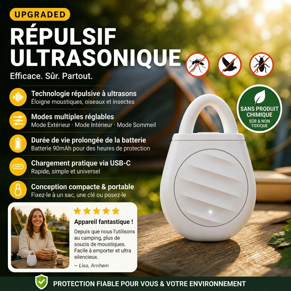 🐦 Plus d'oiseaux, de nuisibles et de sauterelles ! Répulsif anti-oiseaux à ultrasons portable en porte-clés